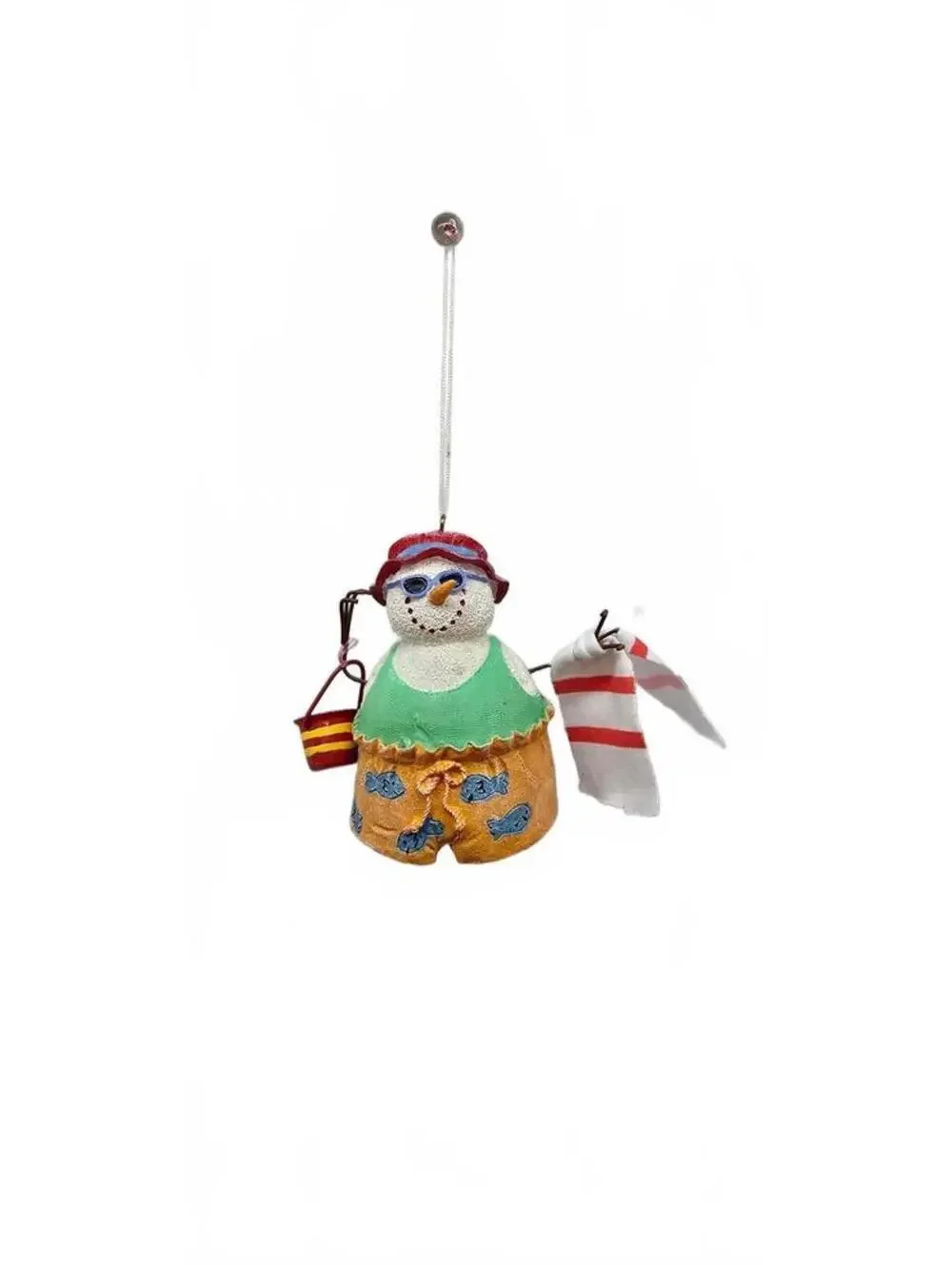 Handcrafted Hanging Snowman Ornament with Beach Theme